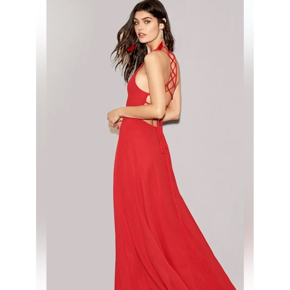 Lulus Strappy Lace Up Back Maxi Dress NWT Size Large Red Formal Prom